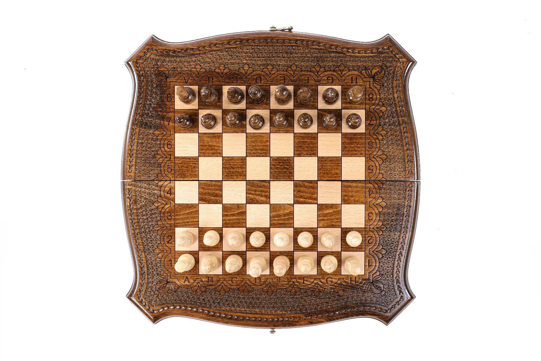 Wooden Chess Set with Contour Outline 40 cm / 15.6" - Unumperfectus