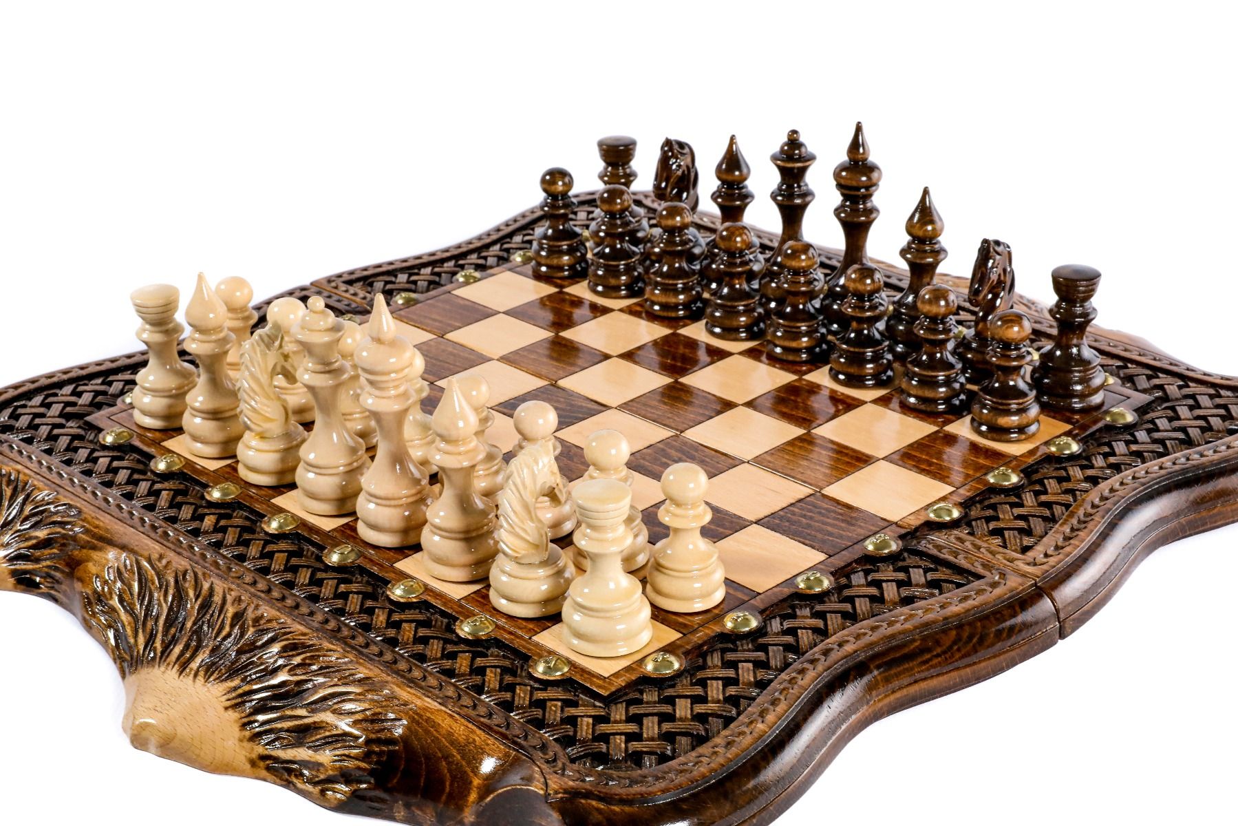 Premium luxury chess board with Armenian braid artwork and Ararat outline