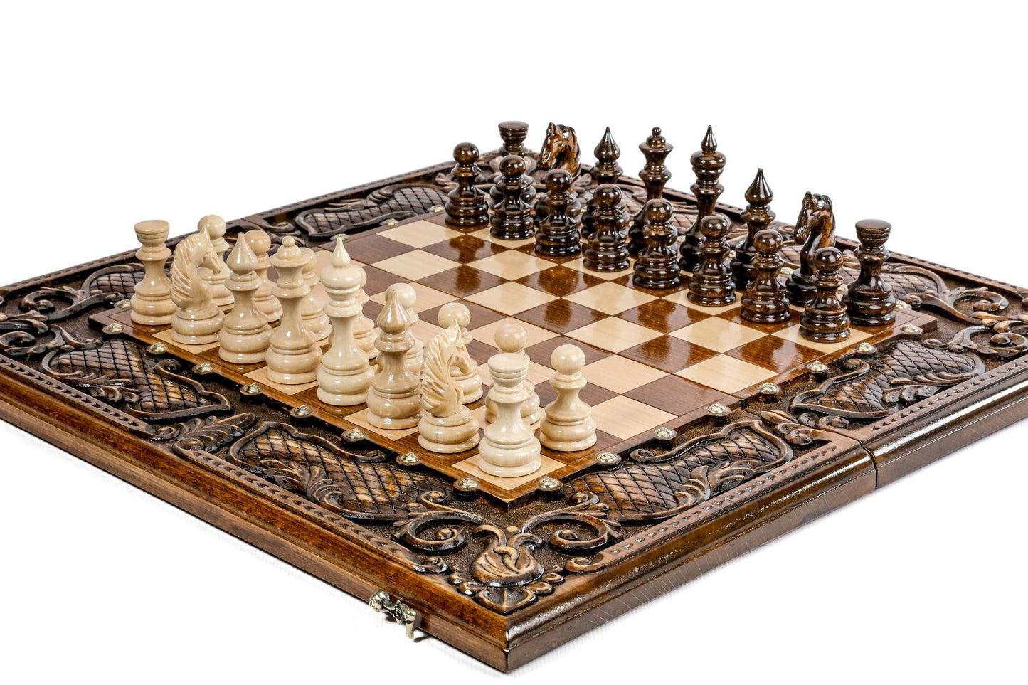 Ornamental bas-relief chess-backgammon classic