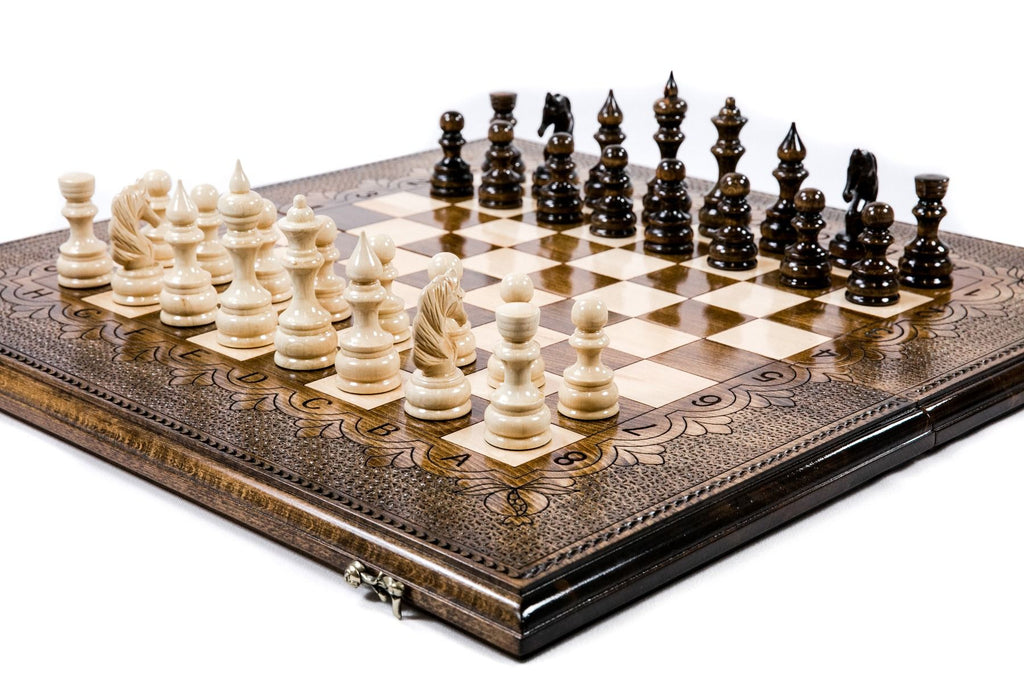 Wooden chess and backgammon classic board clean natural wood grain design