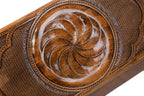 Side view of varnished handmade wooden backgammon table by Hrachya Ohanyan