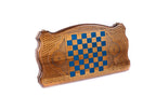Back cover of the Russian coat of arms backgammon set: chequerboard of walnut and blue epoxy squares
