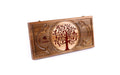 Luxury walnut lotto set, closed box with a hand-carved red pomegranate tree of life