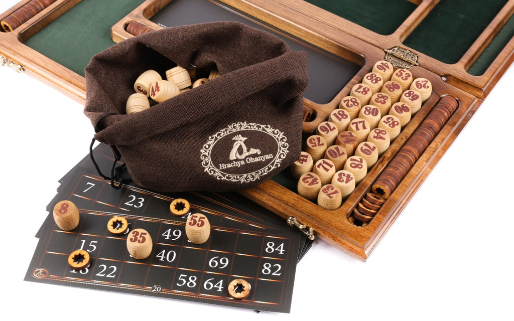 Lotto game ready to play with barrel bag, cards and wooden markers