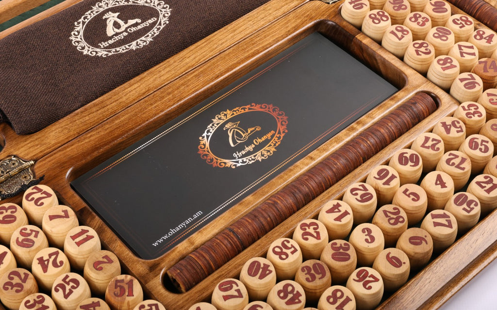 Lotto box interior with the card tray and numbered barrels