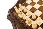 Side profile of the handmade contour-outline chess table