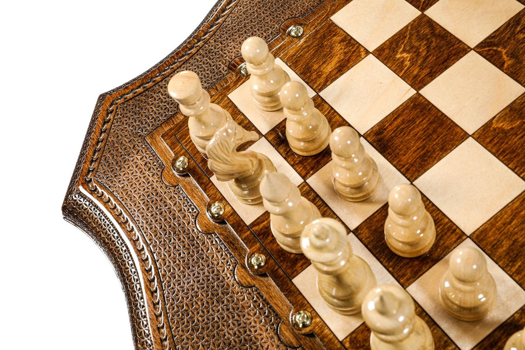 Wooden Carved Table Chess Set With Contour Outline 60 cm | 24.7" - Unumperfectus