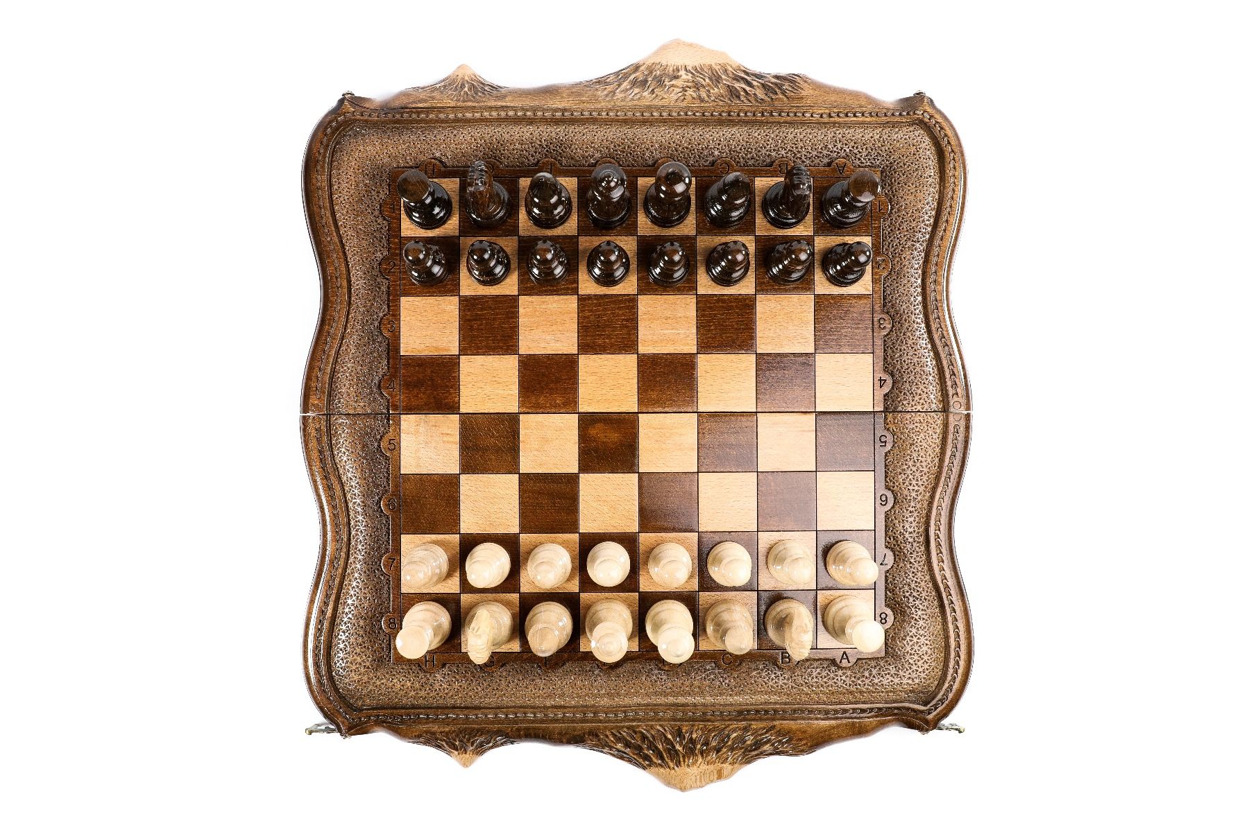 Close-up of the solid wood finish and precise carving of the Mount Ararat contour on this dual-purpose board.