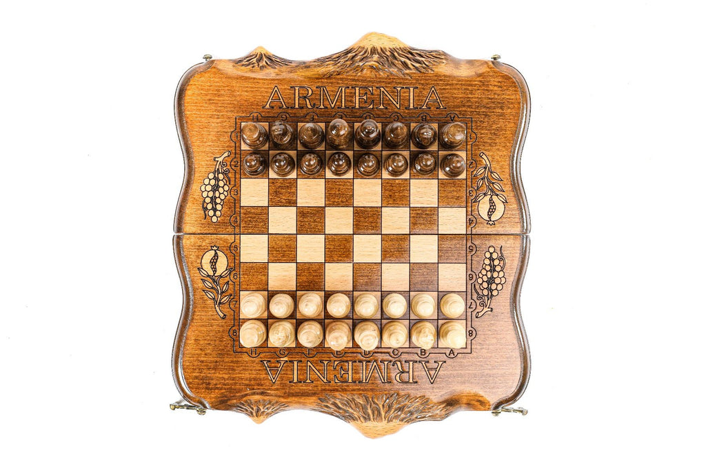 Wooden Chess Set & Backgammon With Mount Ararat 30 cm | 11.8" - Unumperfectus