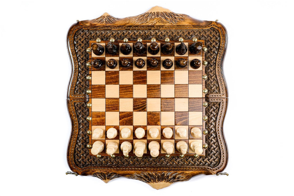 Chess & Backgammon Set — Braid Pattern with Mount Ararat Outline 40 cm | 15.6" - Unumperfectus