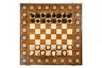 Classic Carpet Chess backgammon board - playing pieces and dice arranged on the board