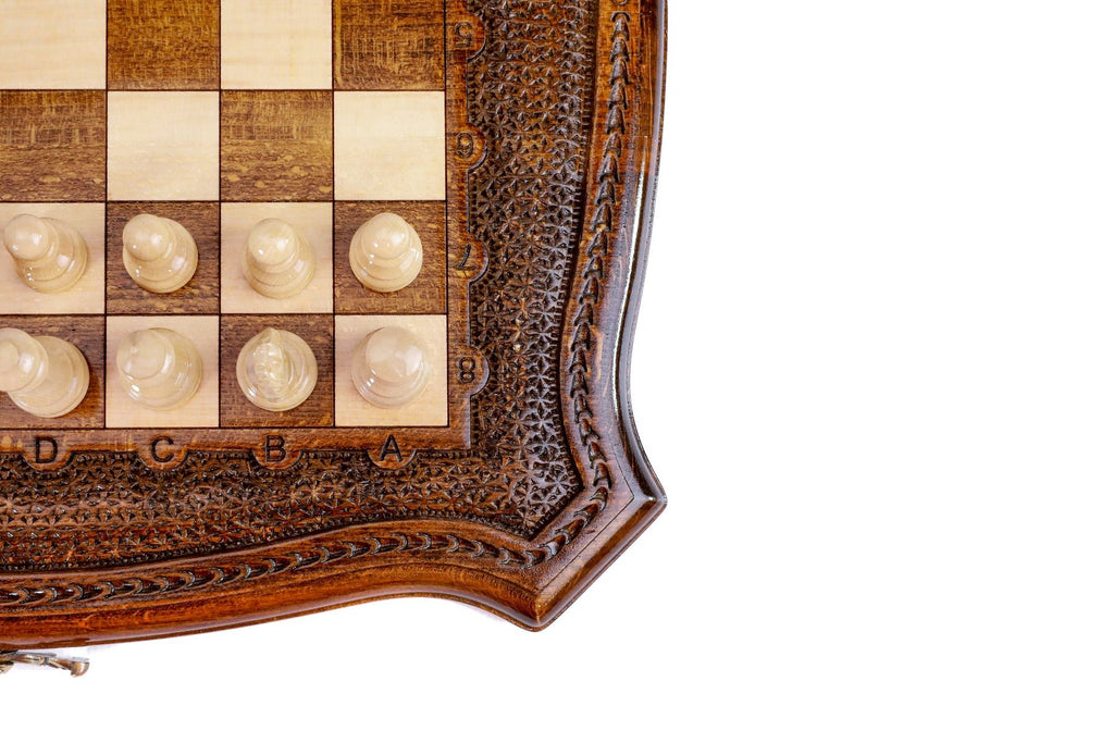 Wooden Carved Chess Set With Contour Outline 40 cm | 15.6" - Unumperfectus