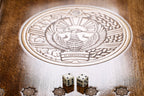 Coat of Arms of Uzbekistan backgammon board - hand-carved detail shot