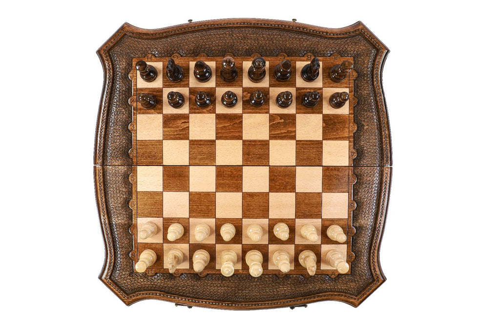 Carved Wooden Chess Set & Backgammon 60 cm / 24.7" - Unumperfectus