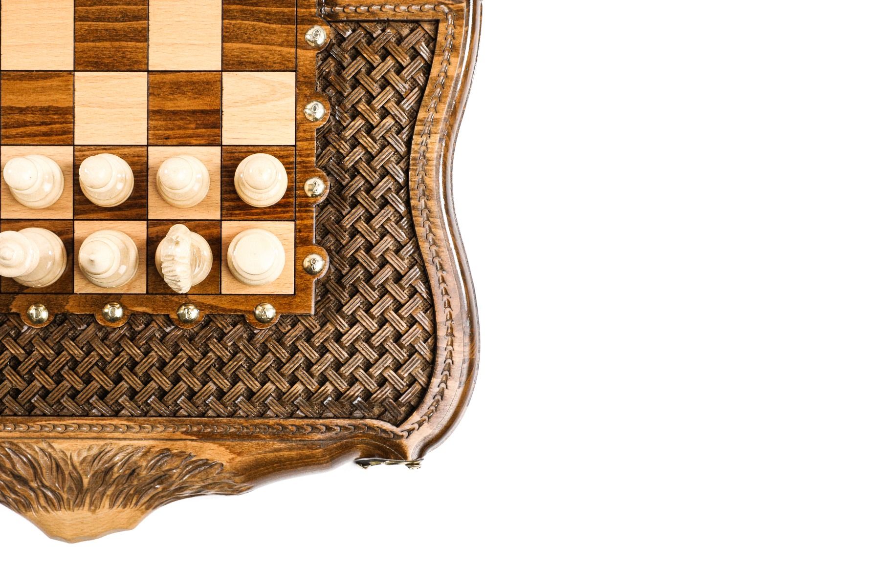 Carved Chess Set & Backgammon Board With Braid Pattern 50 cm | 19.7" - Unumperfectus