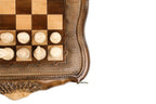 Mount Ararat Chess backgammon board - playing pieces and dice arranged on the board