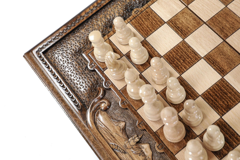 Wooden Carved Chess Set With Mount Ararat 40 cm / 15.6" - Unumperfectus