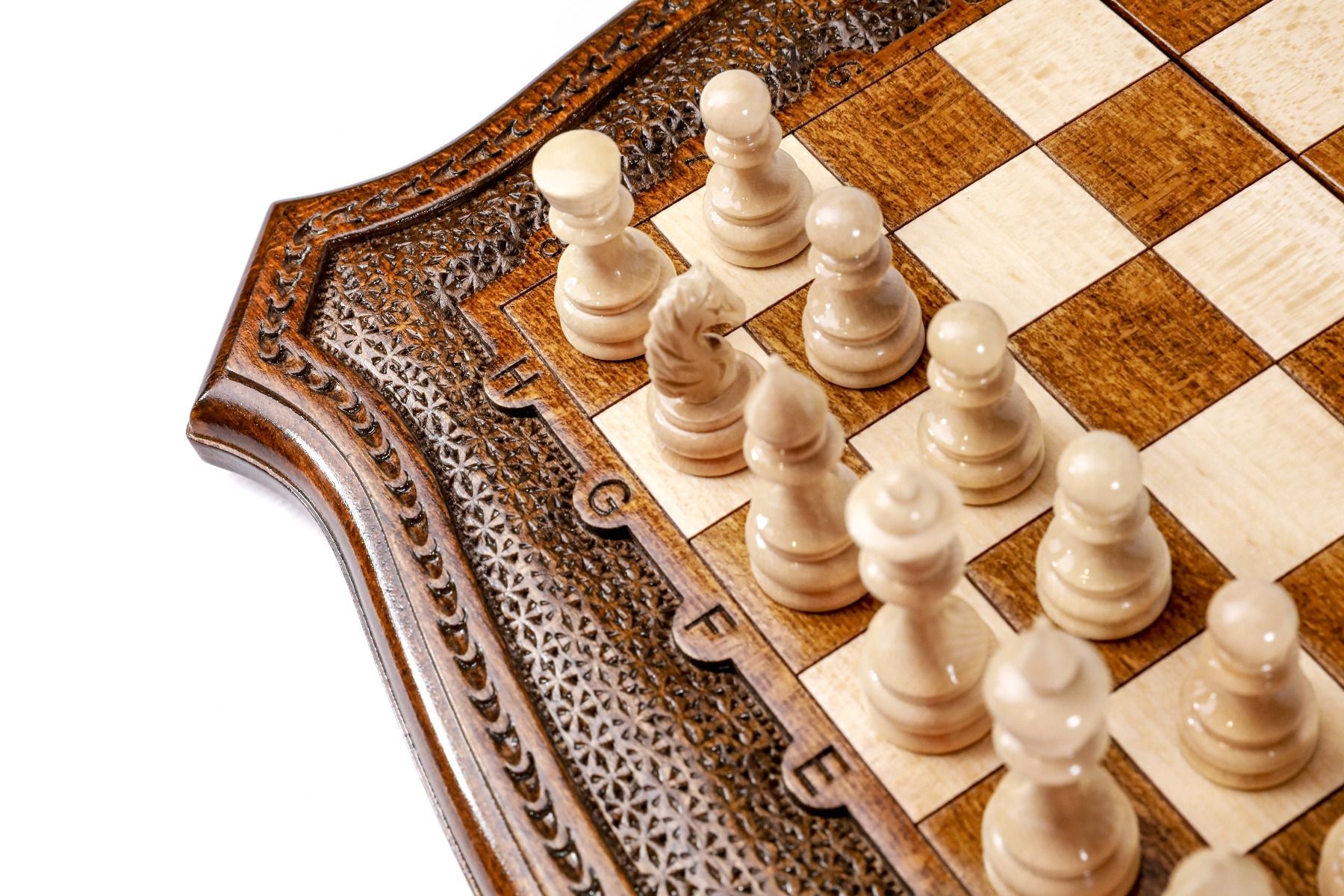 Wooden Carved Chess Set With Contour Outline 40 cm | 15.6" - Unumperfectus