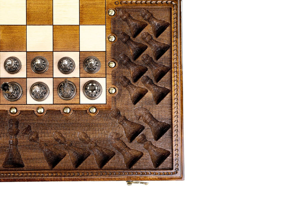 Wooden Carved Chess Set Ornamental Bas-Relief 60 cm | 24.7" - Unumperfectus