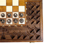 Carved Ornamental Bas Relief chess set - angled view showing the craftsmanship