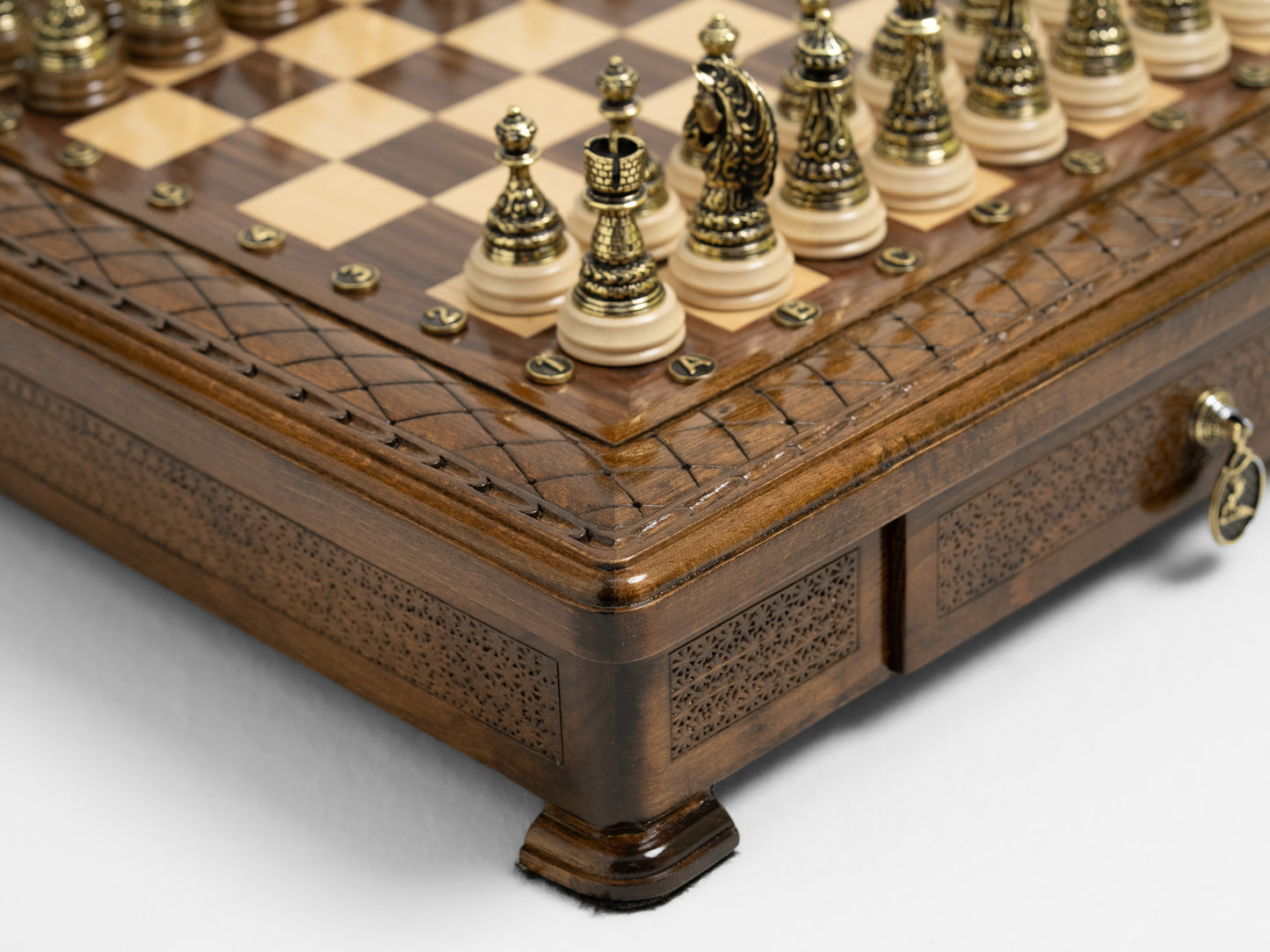 Handmade Chess Set with Storage & Bronze Pieces - Luxury Handcrafted Set