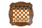 Detail of the wood grain on the walnut chess table