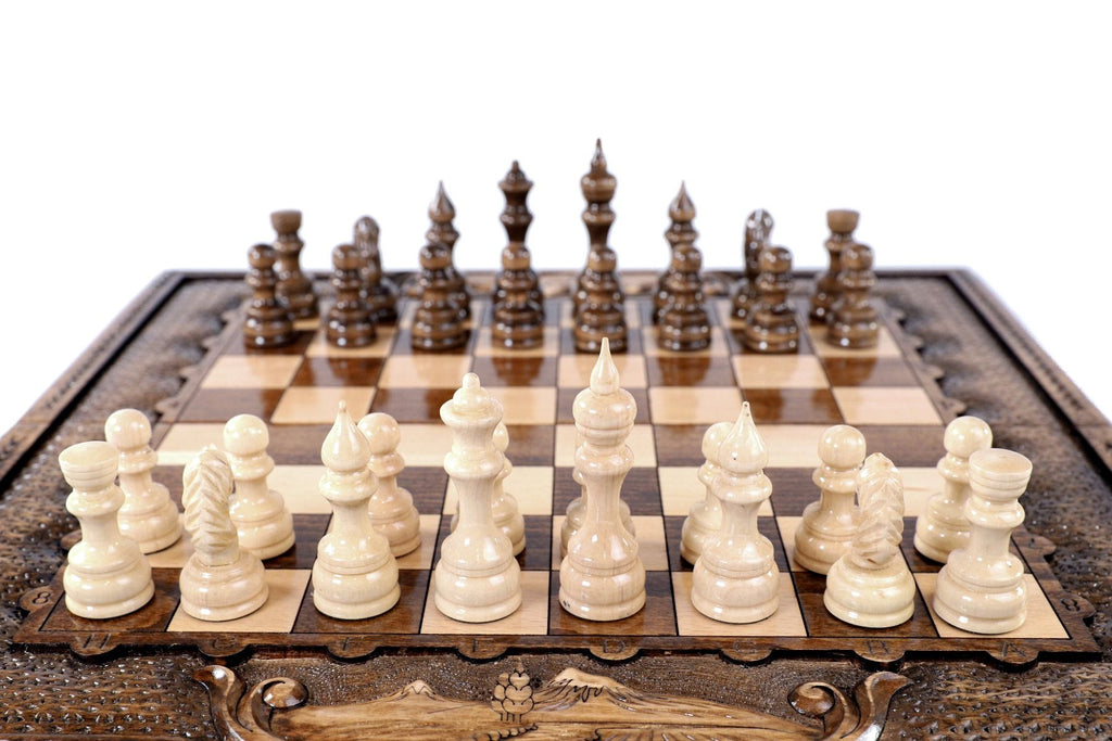 Wooden Carved Chess Set With Mount Ararat 40 cm / 15.6" - Unumperfectus