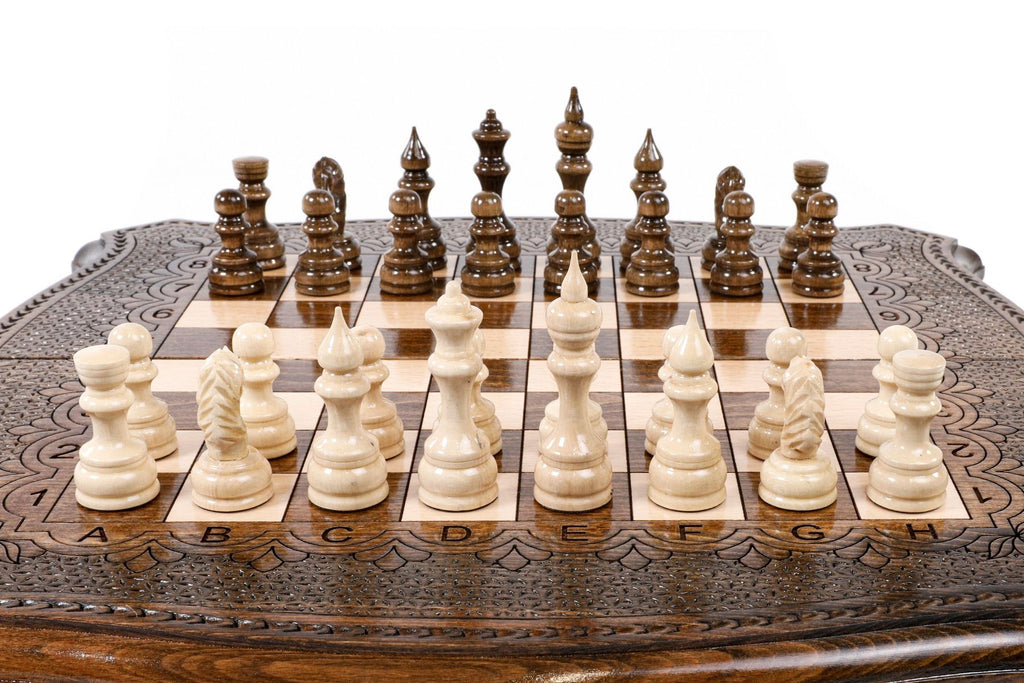 Wooden Chess Set with Contour Outline 40 cm / 15.6" - Unumperfectus