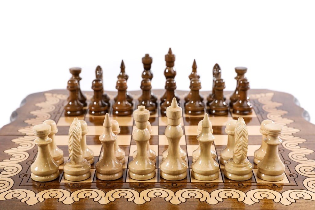 Handcrafted chess set with custom outline styling and elegant finish
