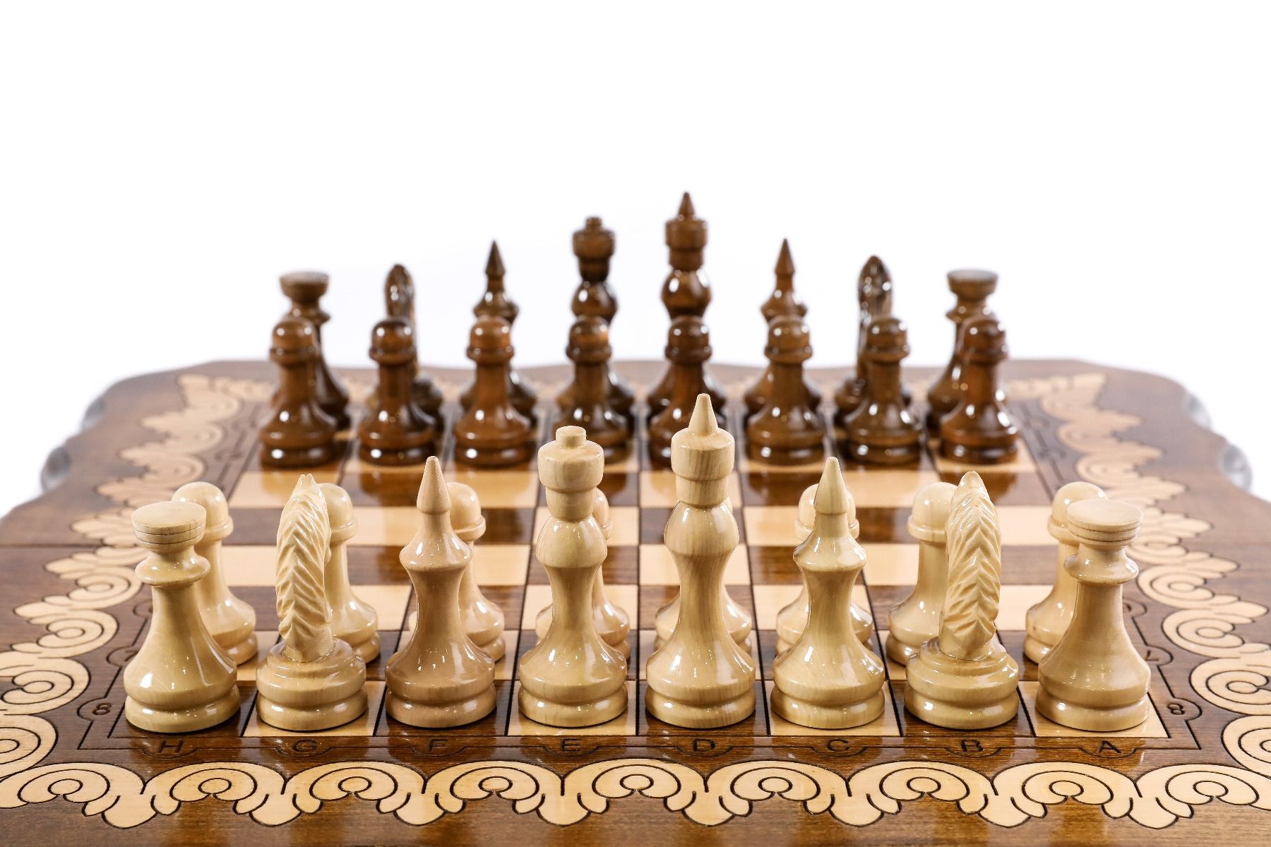 Handcrafted chess set with custom outline styling and elegant finish