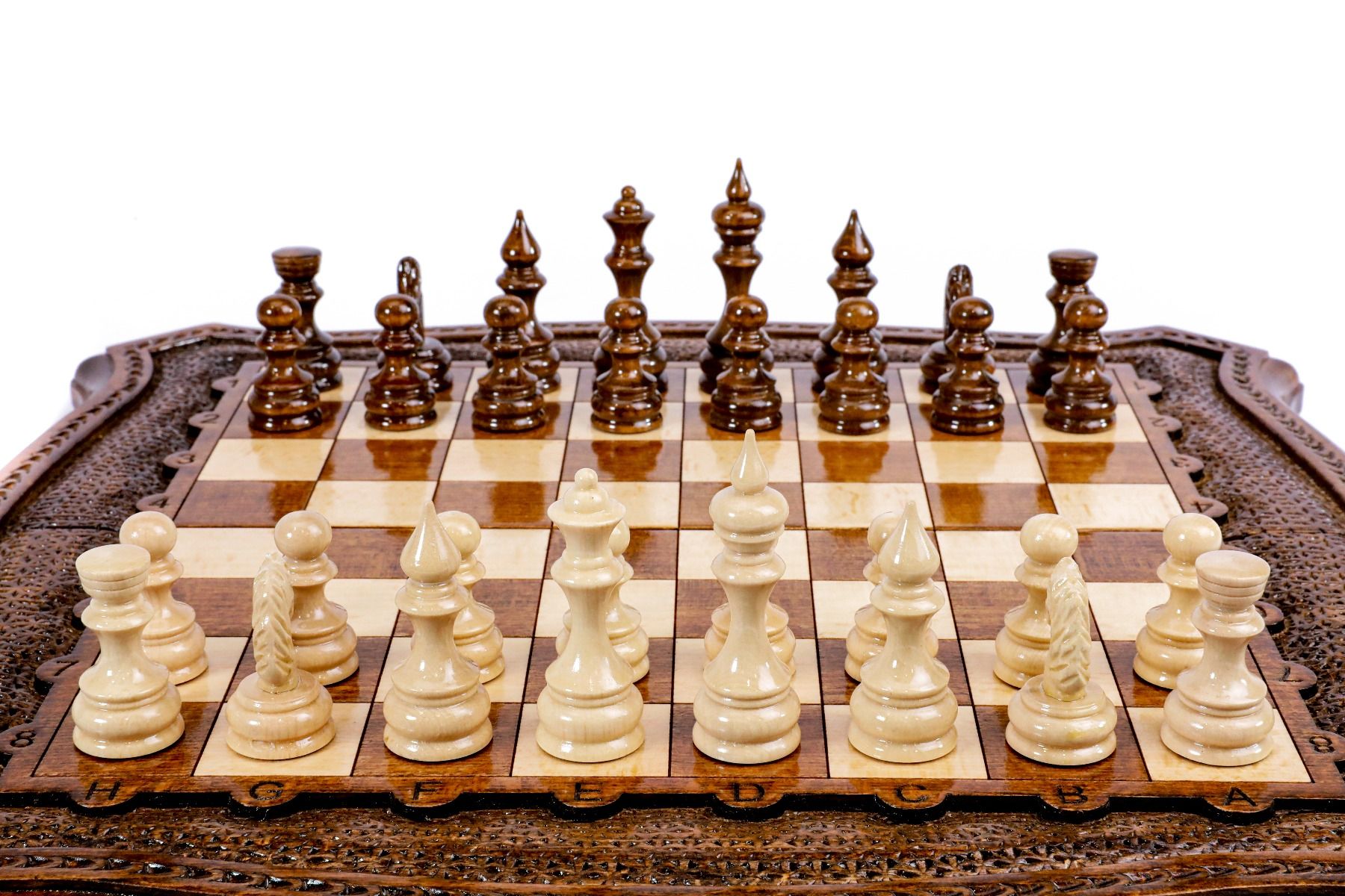 Wooden Carved Chess Set With Contour Outline 40 cm | 15.6" - Unumperfectus