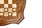 Side profile of the handmade contour-outline chess table