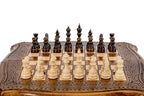 Carved Contour Outline chess set - chess pieces set up for play