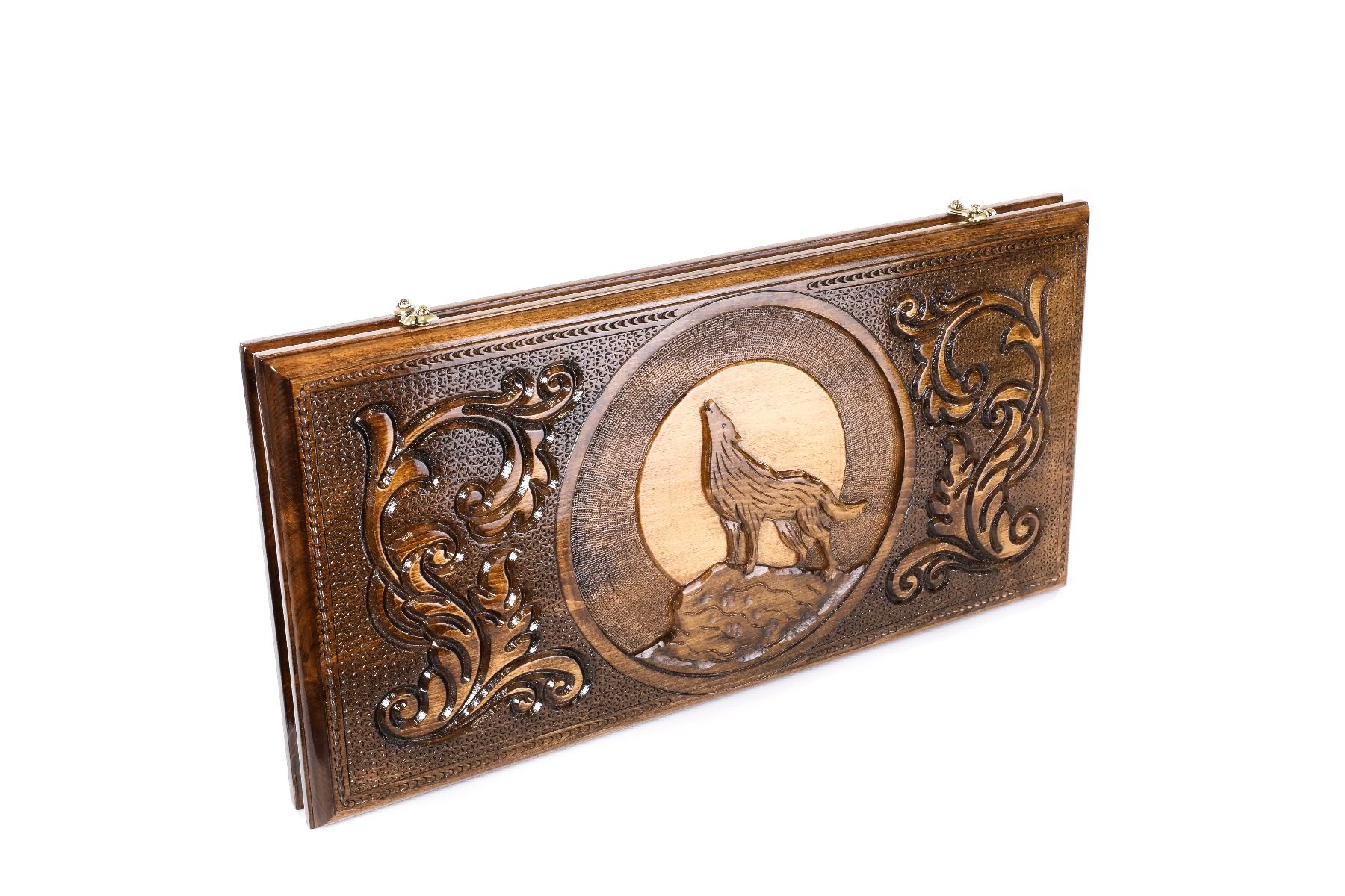 Classic Wooden Carved Backgammon Board Wolf 23.6" | 60 cm - Unumperfectus