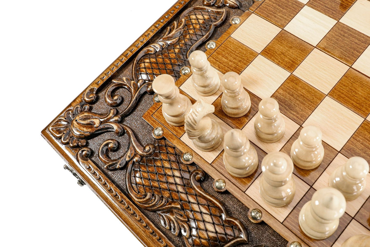 Ornamental bas-relief chess-backgammon classic
