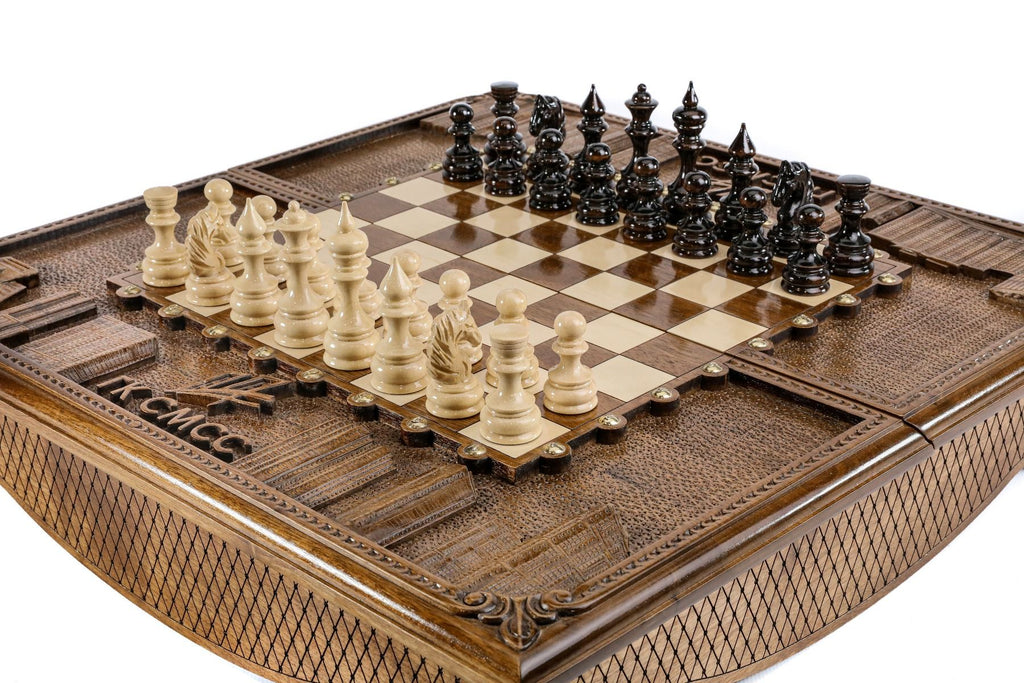 Handcrafted Armenian chess board compact storage elegant style
