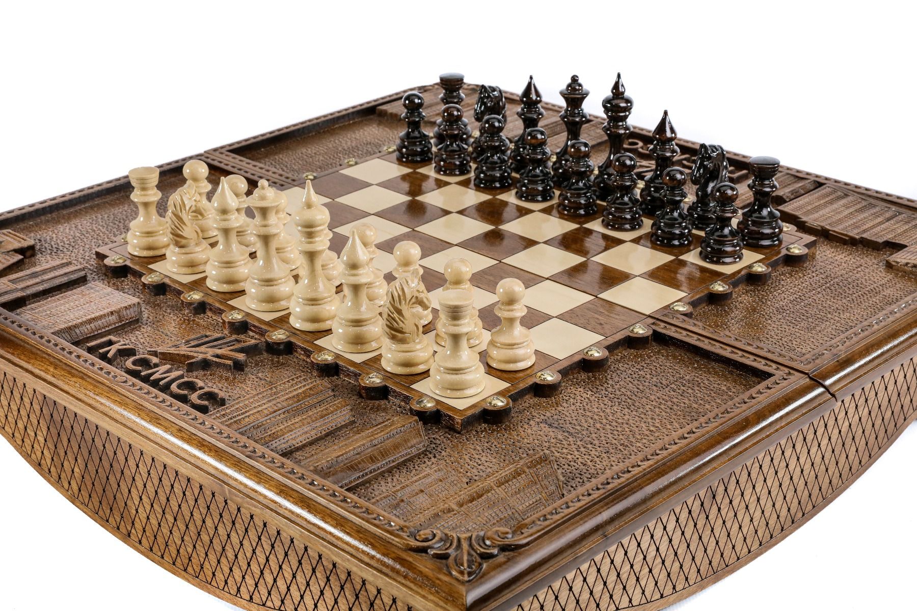 Handcrafted Armenian chess board compact storage elegant style