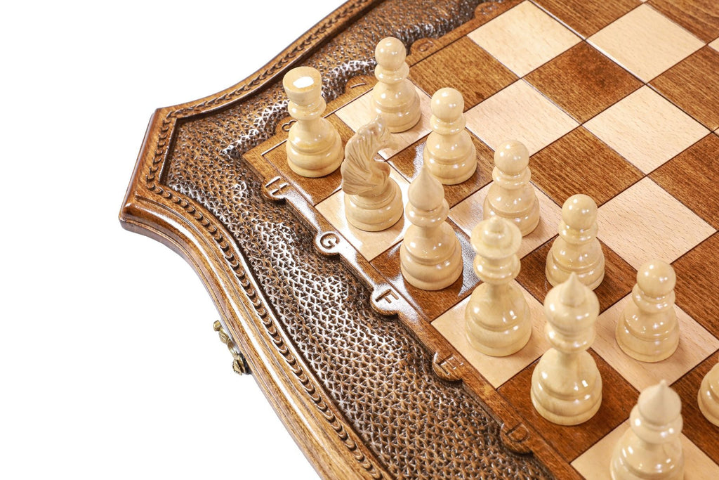 Carved Wooden Chess Set & Backgammon 60 cm / 24.7" - Unumperfectus