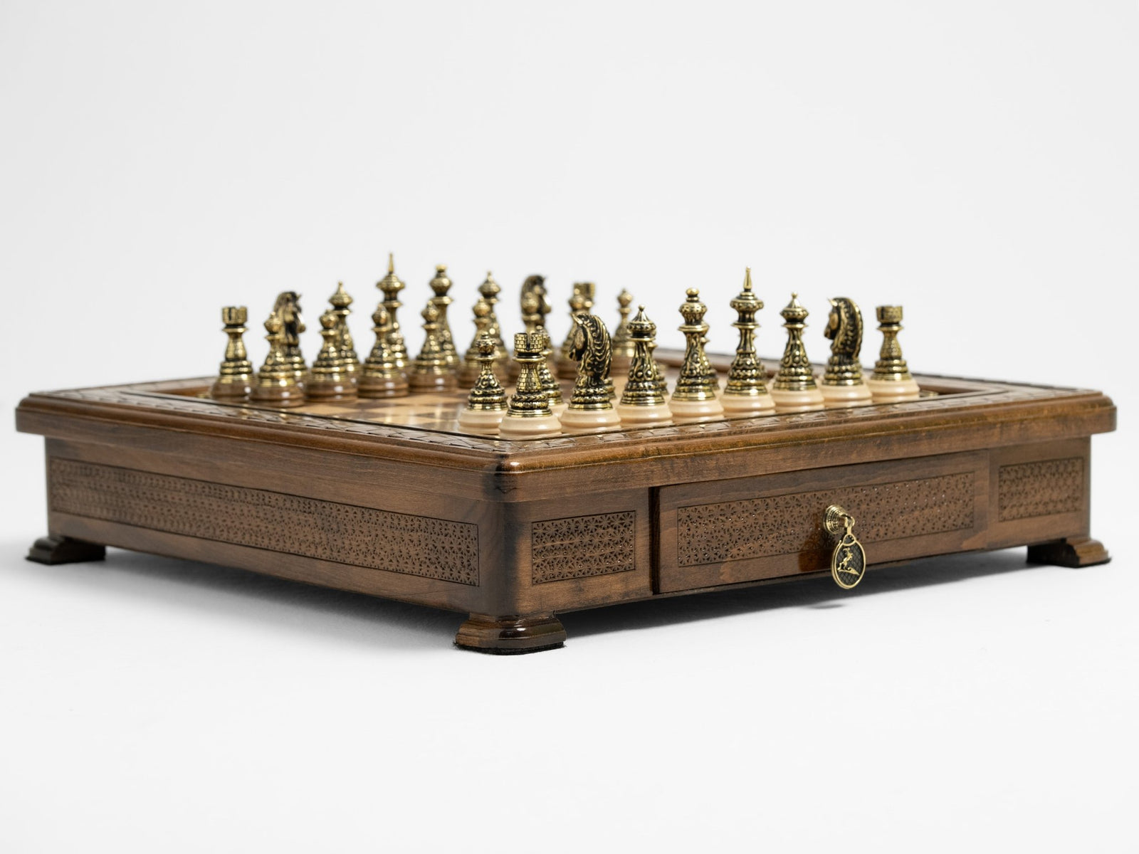Handmade Chess Set with Storage & Bronze Pieces - Luxury Handcrafted Set - Unumperfectus