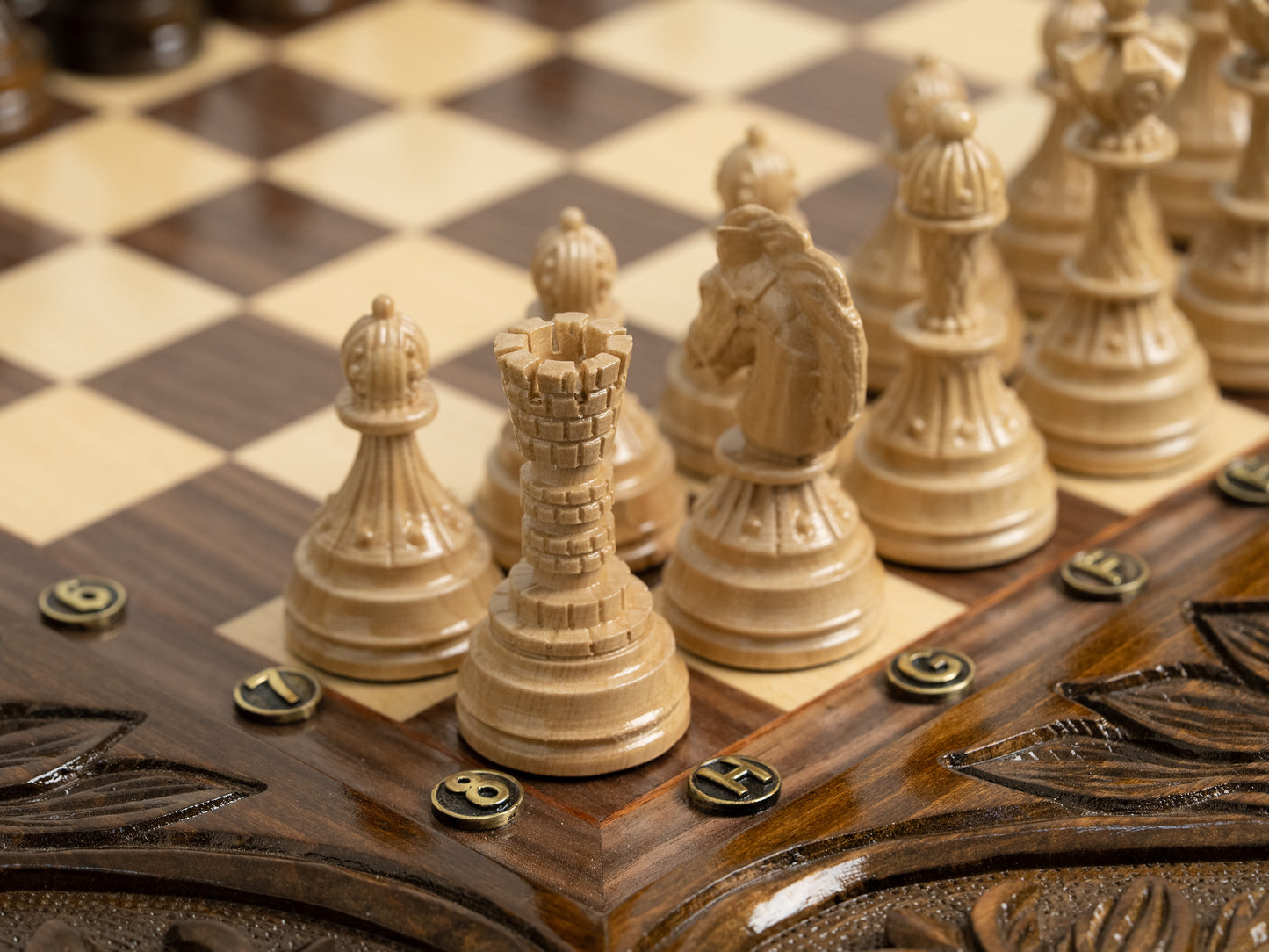 Luxurious Handcrafted Chess Table with Lion Accents and Bronze Detailing