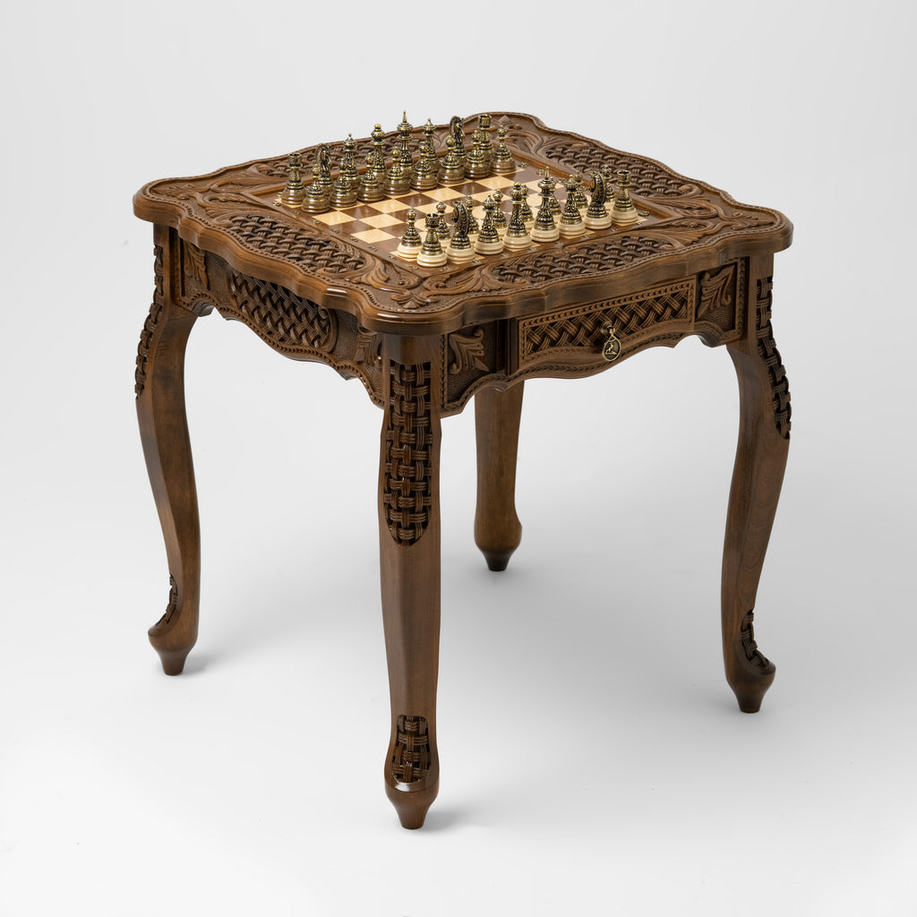 Luxury handmade wooden chess table with artistic design