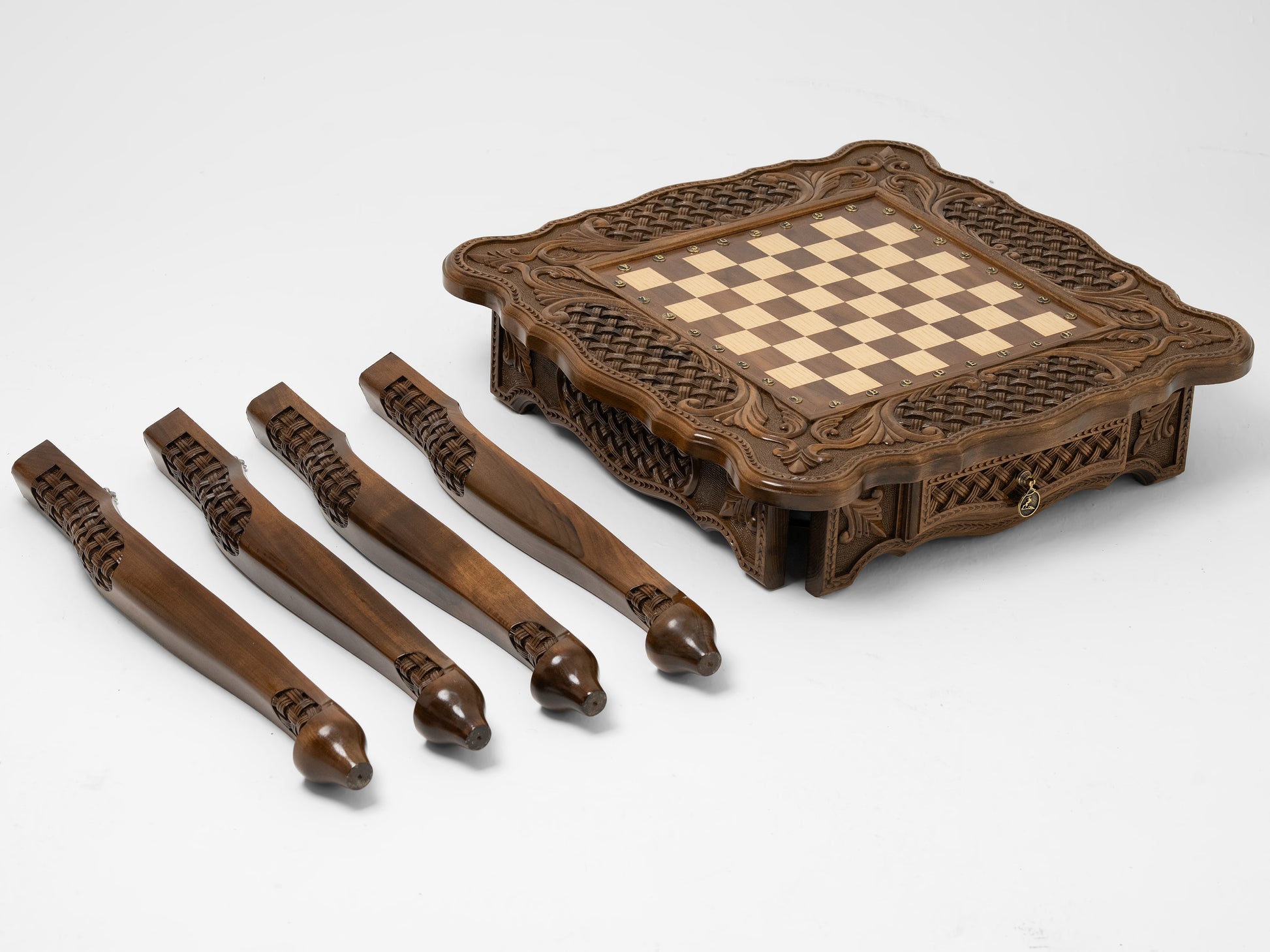 Side view of premium wooden chess table 