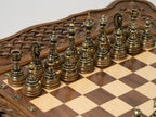 Handmade wooden chess table with bronze pieces by Hrachya Ohanyan