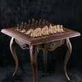 Close-up of the handcrafted wooden chessboard surface by Hrachya Ohanyan