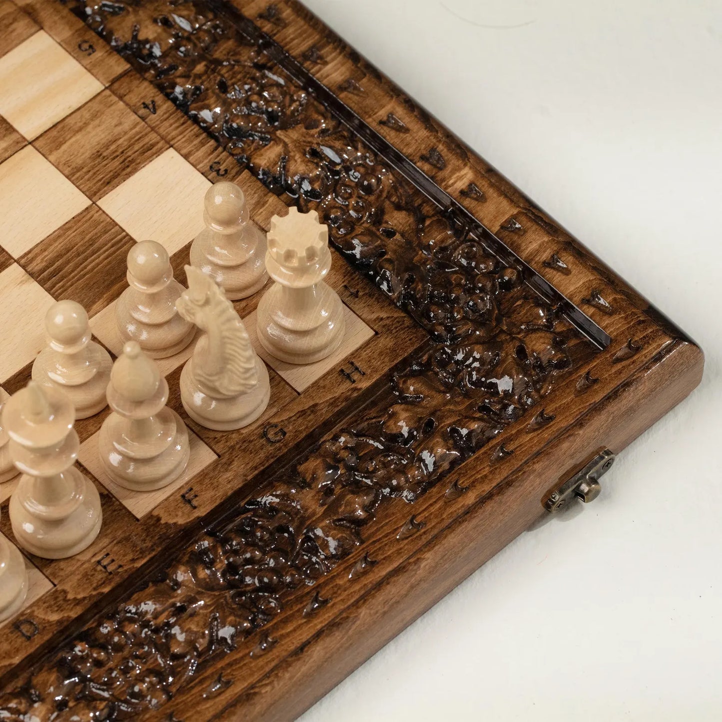 Intricately Carved Wooden Chess Set - A Masterpiece of Artistry