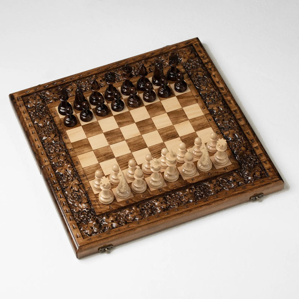 Intricately Carved Wooden Chess Set - A Masterpiece of Artistry - Unumperfectus