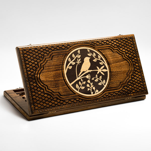 Armenian backgammon set with tree and bird design