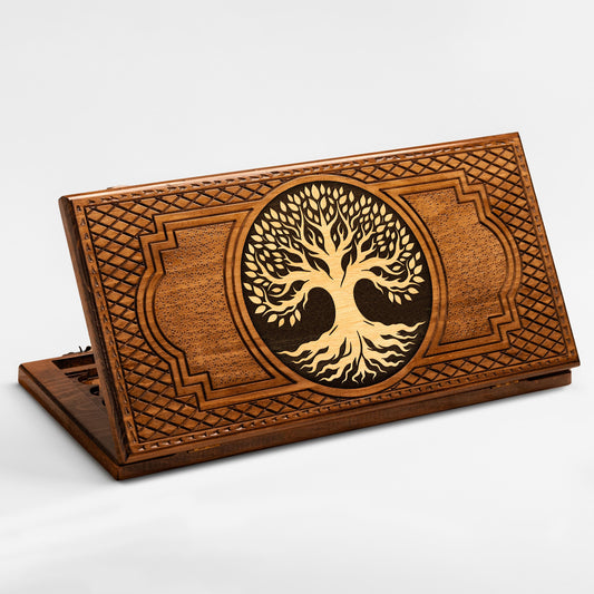 Wooden Backgammon Set with Tree - Unumperfectus