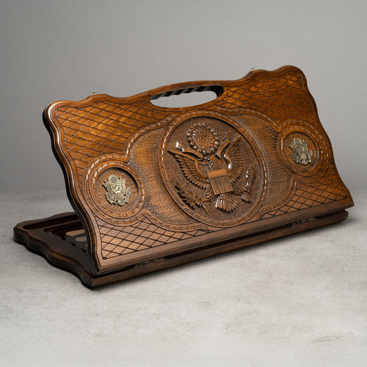 Luxury Wooden Backgammon Set with Hand-Carved United States Seal
