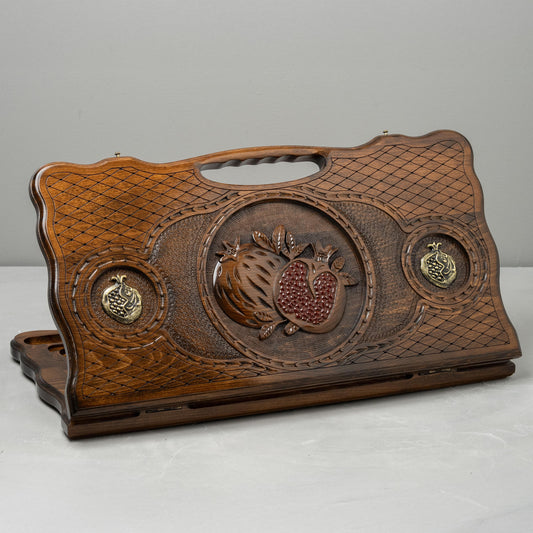 Luxury Wooden Backgammon Set with Bronze and Pomegranate Details